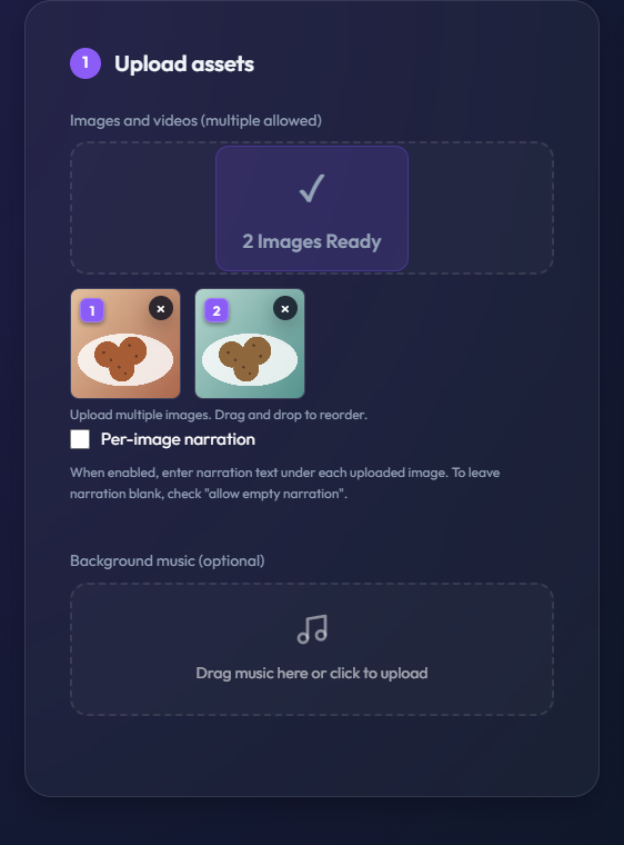 Where to upload images and background music