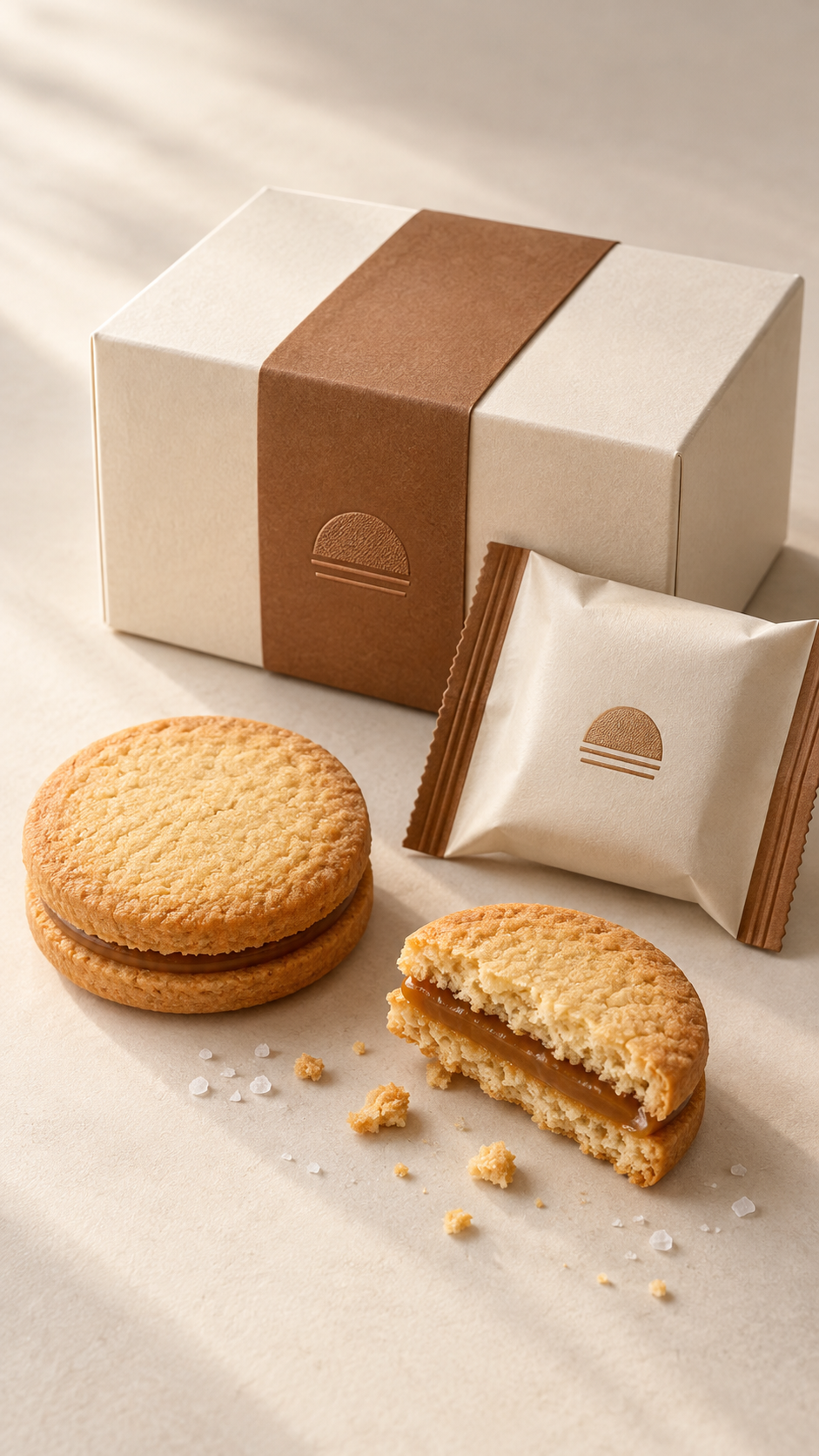 Caramel sea salt sandwich cookie product reference