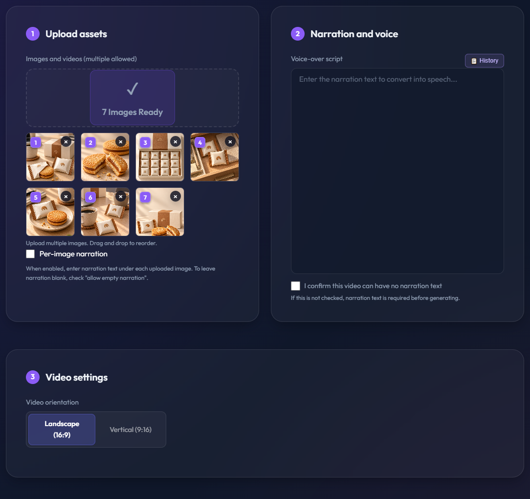 English OnceClip workspace with seven product images